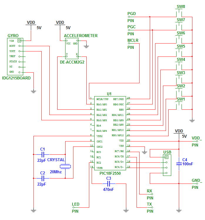 Schematic  for USB Gamepad with Accelerometer and Gyroscope